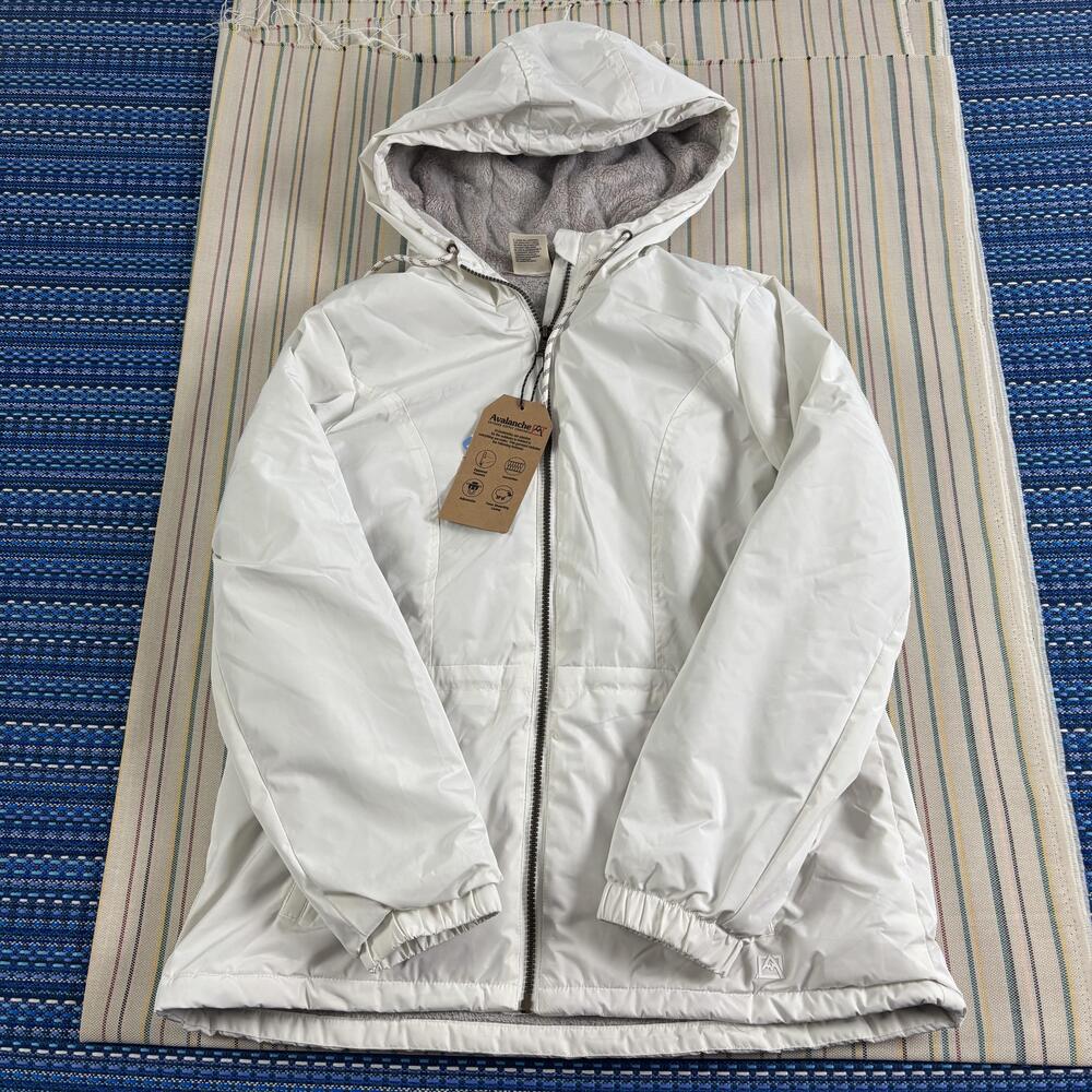 Avalanche Jacket Womens Small White Hooded Softshell Faux Shearling Full Zip